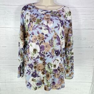 Entro ANTHRO small blue floral lace blouse long sleeve cottage coquette romantic